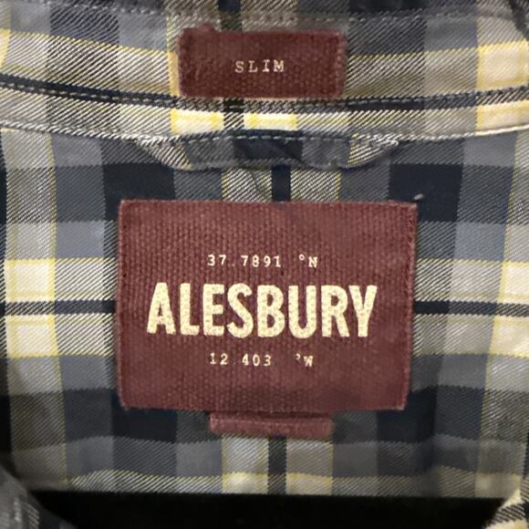 Alesbury Mens Slim Fit Navy Yellow White Plaid Button Down Shirt Extra Large - Picture 4 of 7